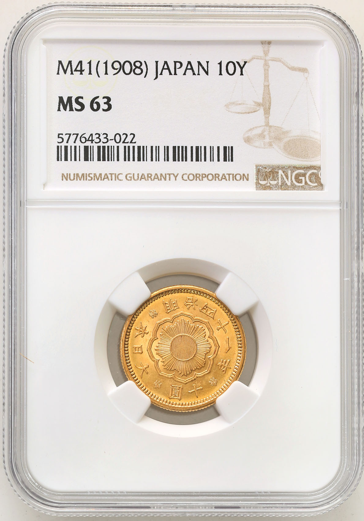 Japonia. 10 Yen Meiji (1908) NGC MS63